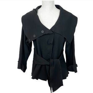 THEORY Ponte Stretch Knit Women's Tie Waist Jacket 3/4 Cuff Sleeve Black Size S